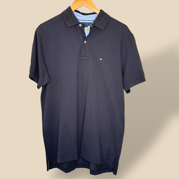 Tommy Hilfiger Mens Polo Shirt Medium‎ Navy Short Sleeve Casual Preppy College - Picture 1 of 7